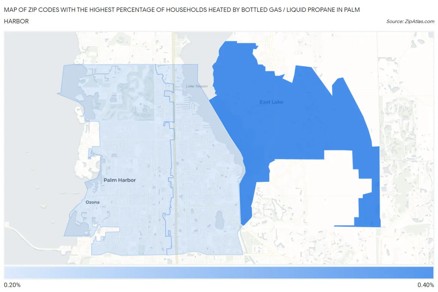 Zip Codes with the Highest Percentage of Households Heated by Bottled Gas / Liquid Propane in Palm Harbor Map
