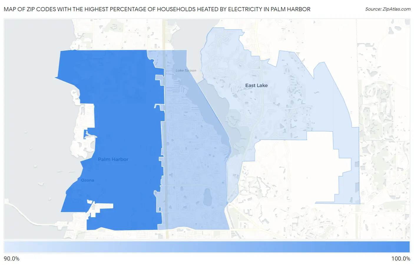 Zip Codes with the Highest Percentage of Households Heated by Electricity in Palm Harbor Map