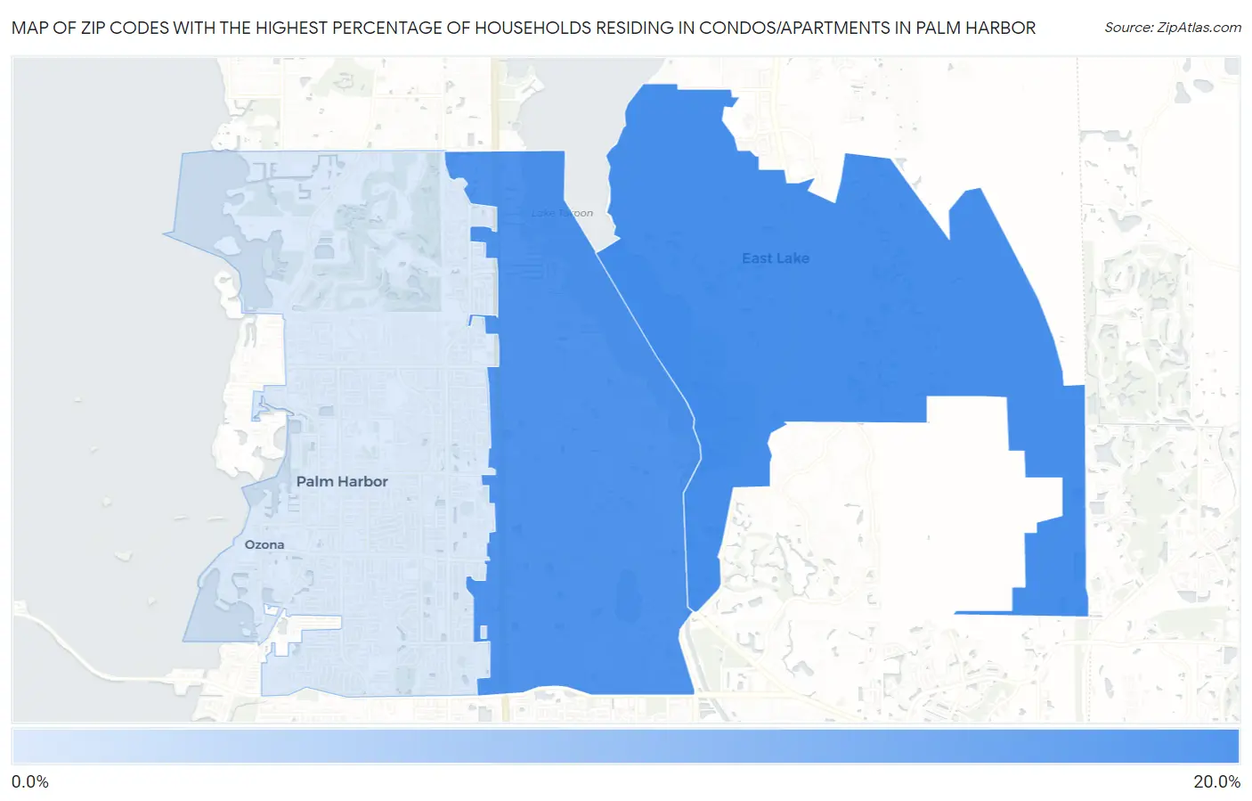 Zip Codes with the Highest Percentage of Households Residing in Condos/Apartments in Palm Harbor Map