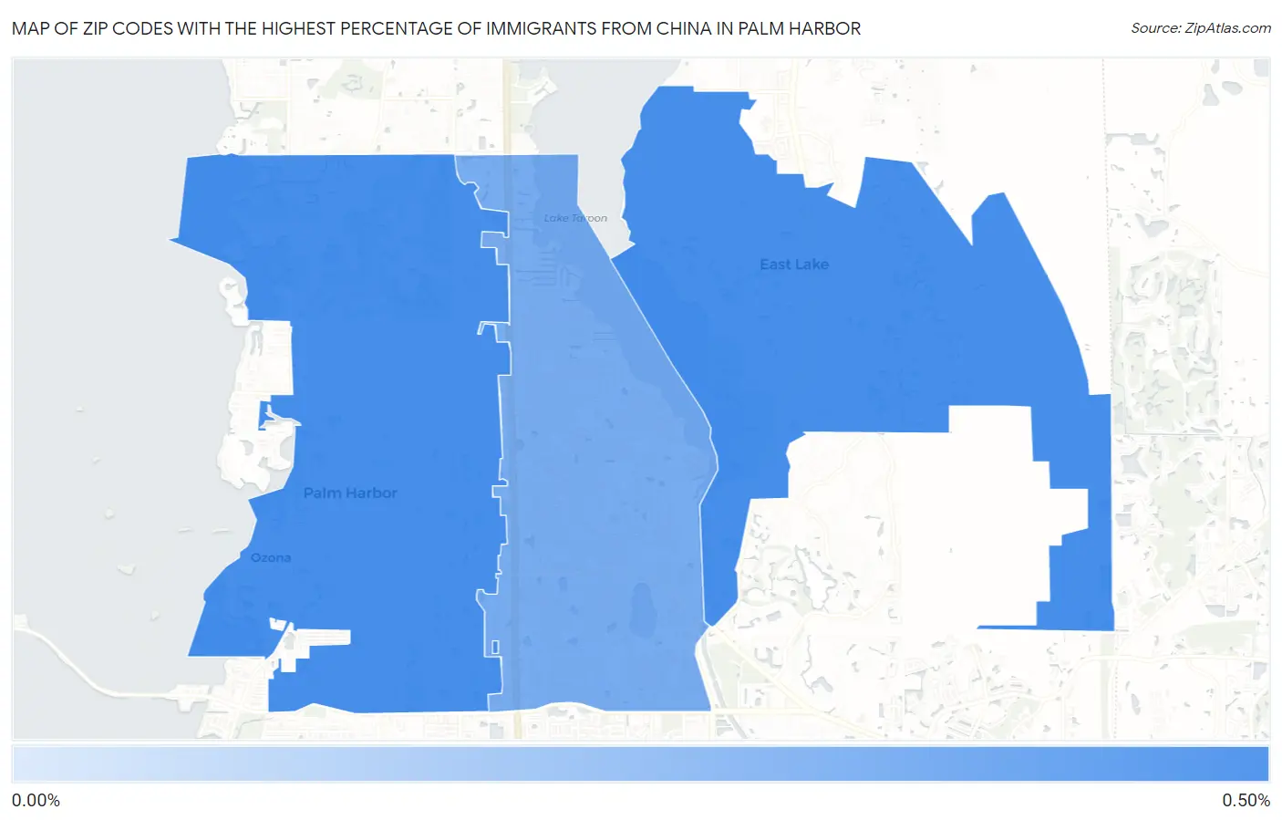Zip Codes with the Highest Percentage of Immigrants from China in Palm Harbor Map