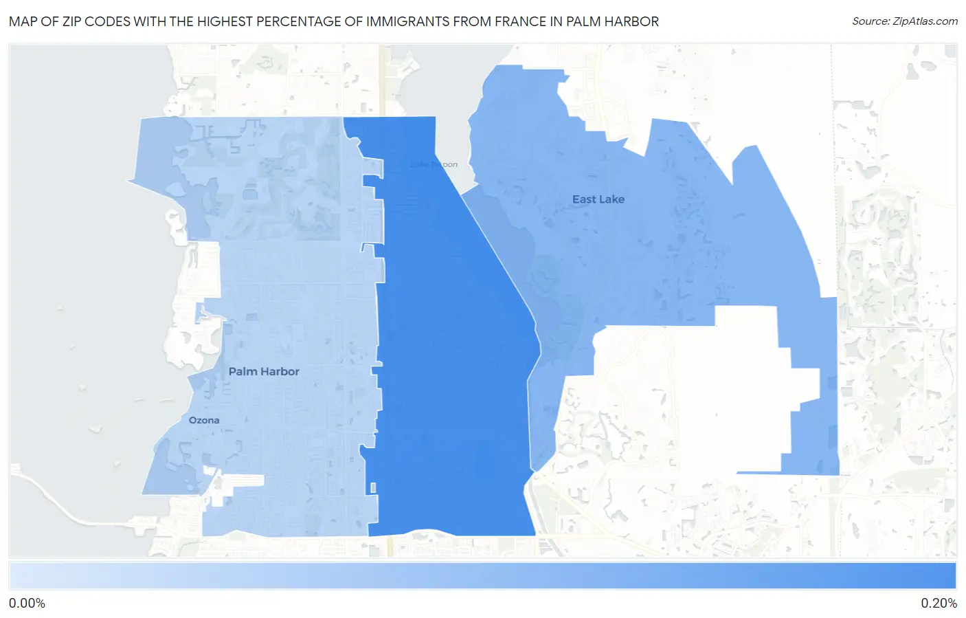 Zip Codes with the Highest Percentage of Immigrants from France in Palm Harbor Map
