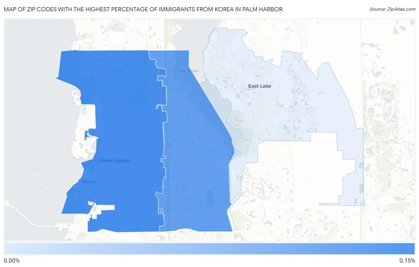 Zip Codes with the Highest Percentage of Immigrants from Korea in Palm Harbor Map