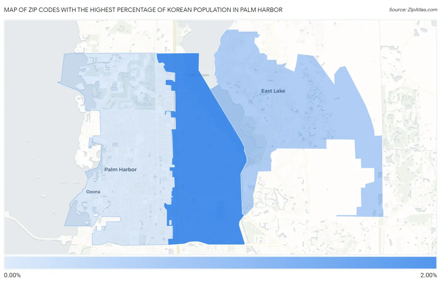 Zip Codes with the Highest Percentage of Korean Population in Palm Harbor Map