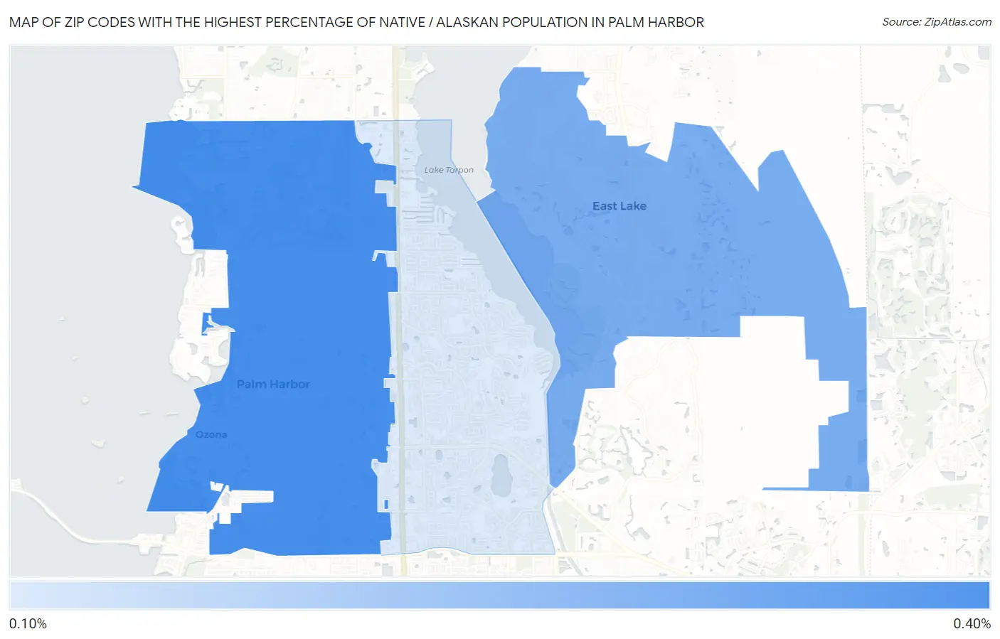 Zip Codes with the Highest Percentage of Native / Alaskan Population in Palm Harbor Map