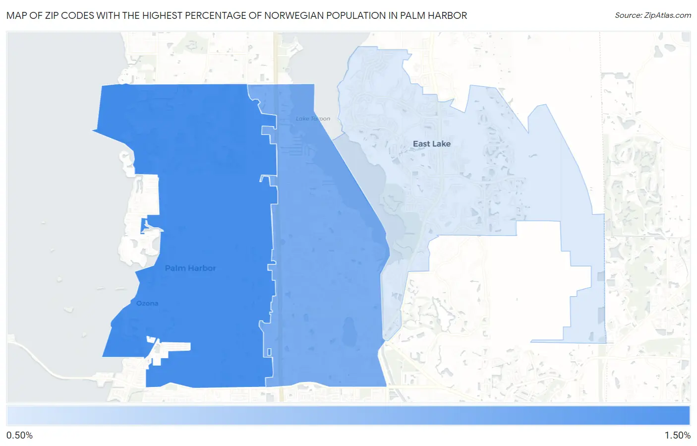 Zip Codes with the Highest Percentage of Norwegian Population in Palm Harbor Map