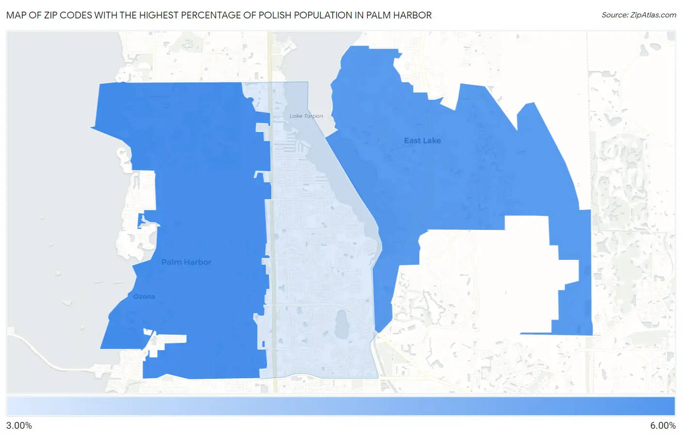 Zip Codes with the Highest Percentage of Polish Population in Palm Harbor Map