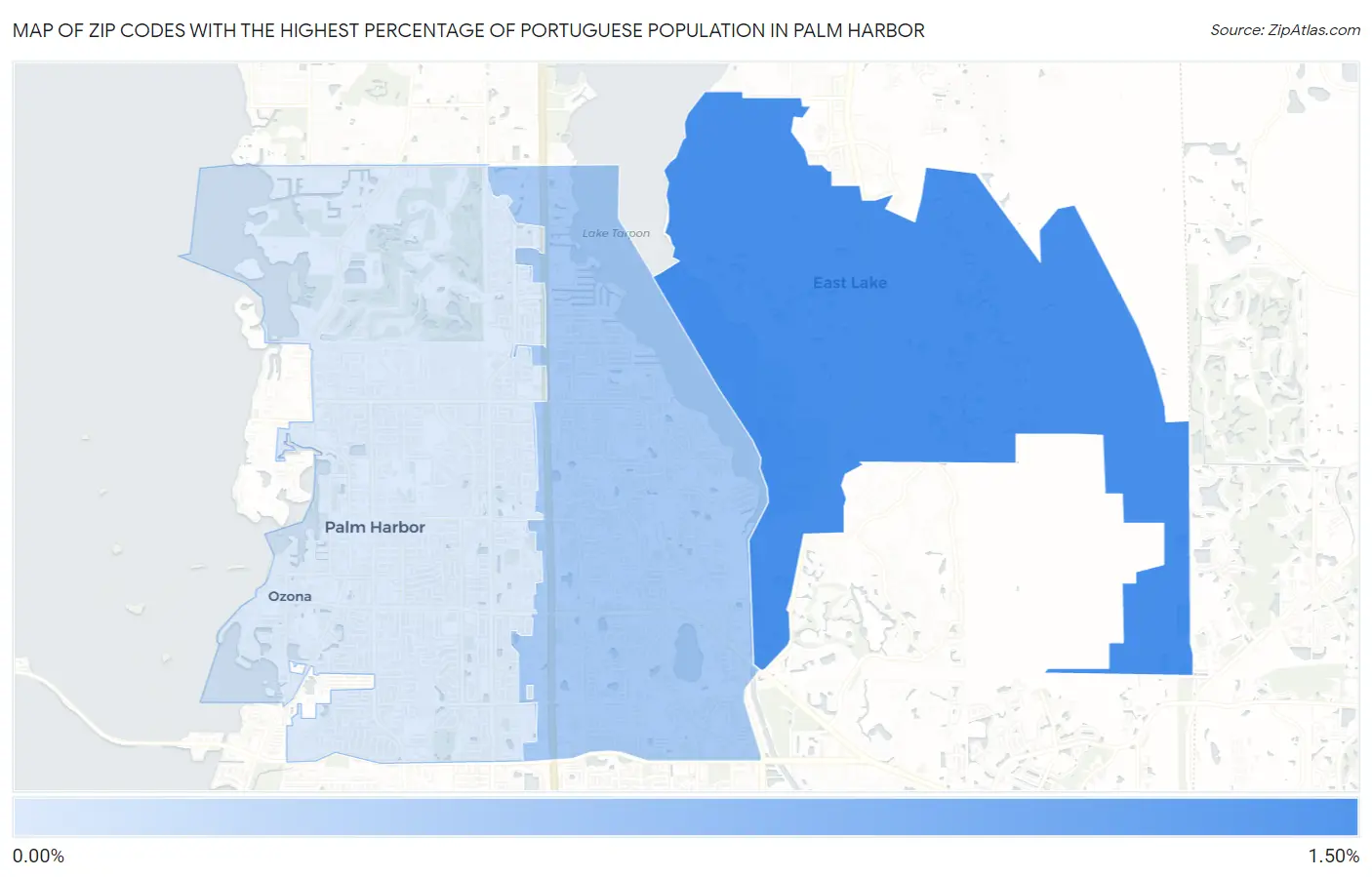 Zip Codes with the Highest Percentage of Portuguese Population in Palm Harbor Map