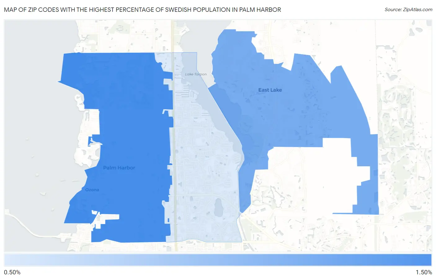 Zip Codes with the Highest Percentage of Swedish Population in Palm Harbor Map