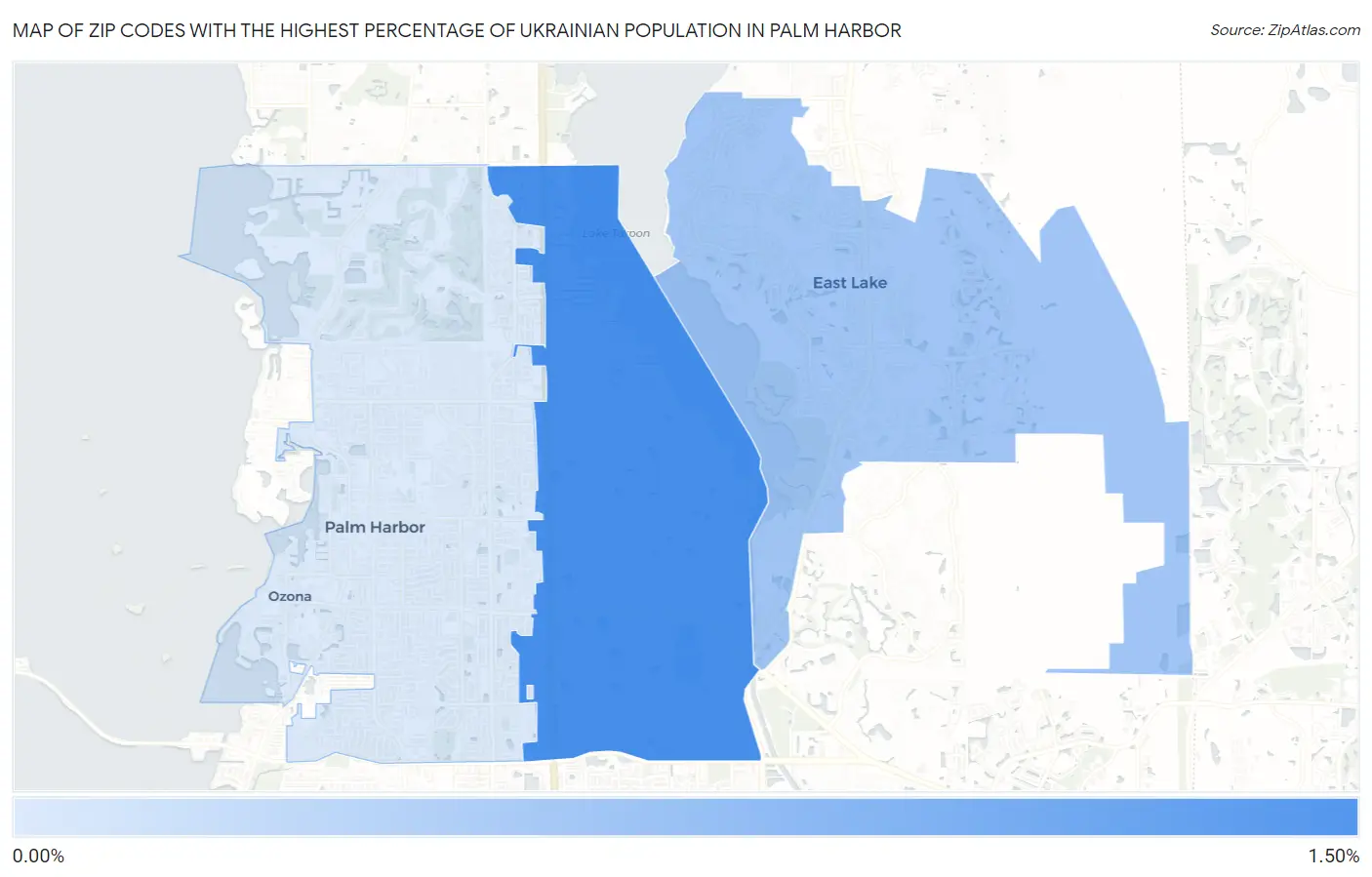 Zip Codes with the Highest Percentage of Ukrainian Population in Palm Harbor Map