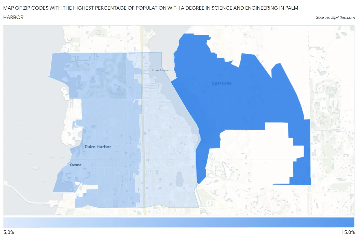 Zip Codes with the Highest Percentage of Population with a Degree in Science and Engineering in Palm Harbor Map
