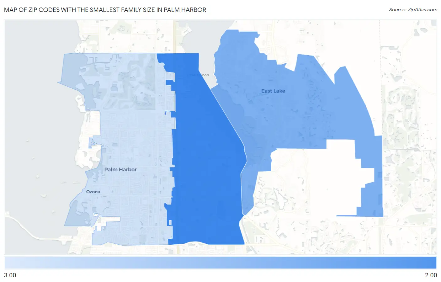 Zip Codes with the Smallest Family Size in Palm Harbor Map