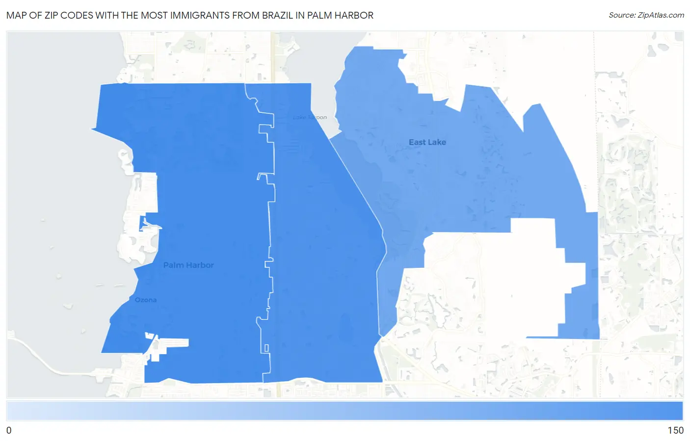 Zip Codes with the Most Immigrants from Brazil in Palm Harbor Map