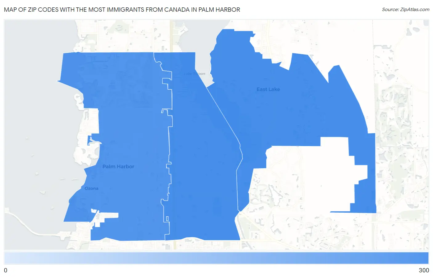 Zip Codes with the Most Immigrants from Canada in Palm Harbor Map