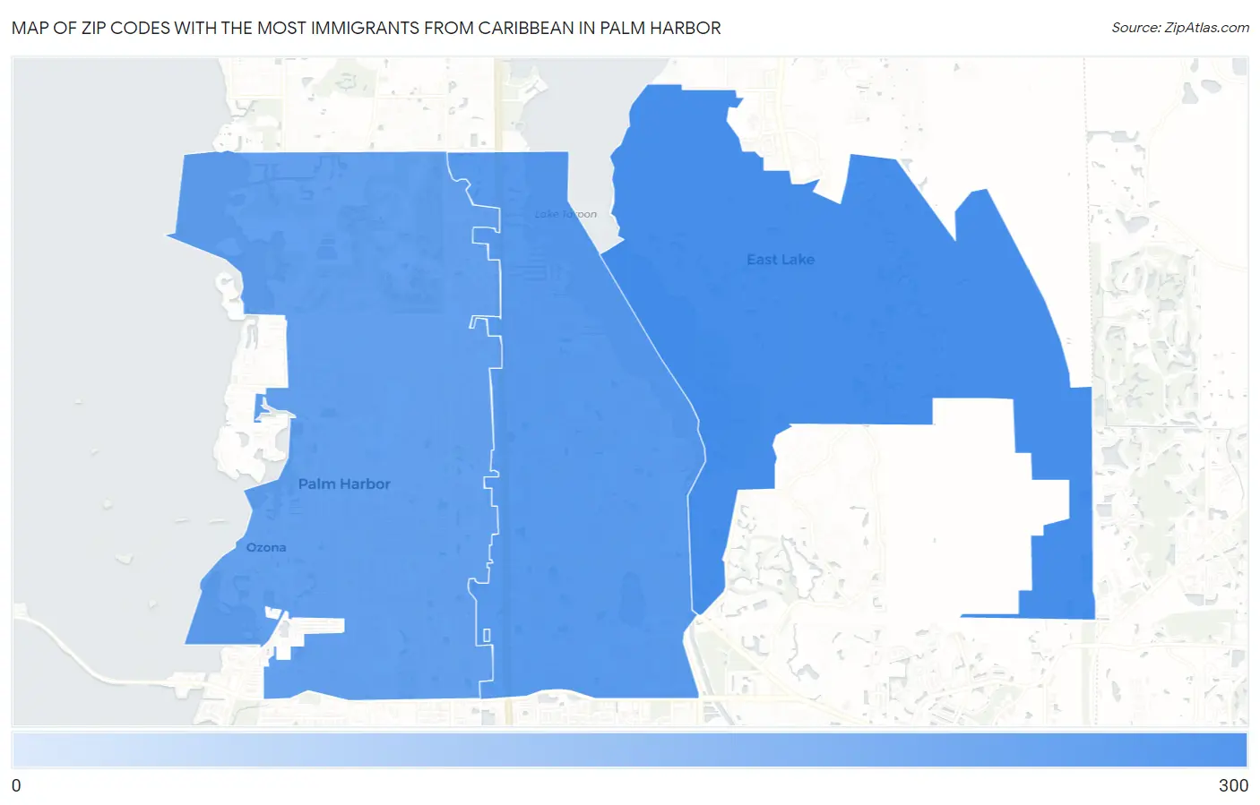 Zip Codes with the Most Immigrants from Caribbean in Palm Harbor Map