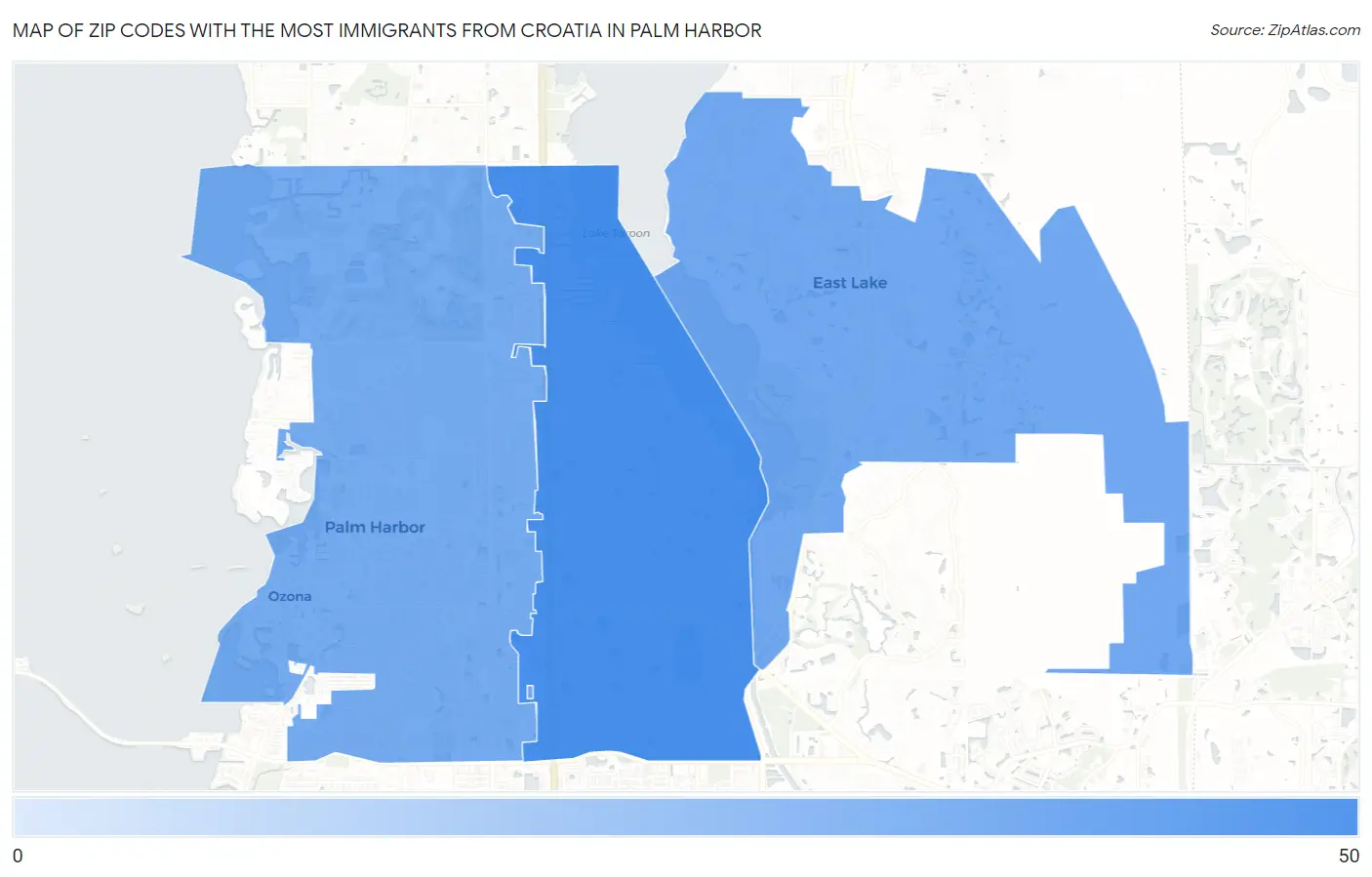 Zip Codes with the Most Immigrants from Croatia in Palm Harbor Map