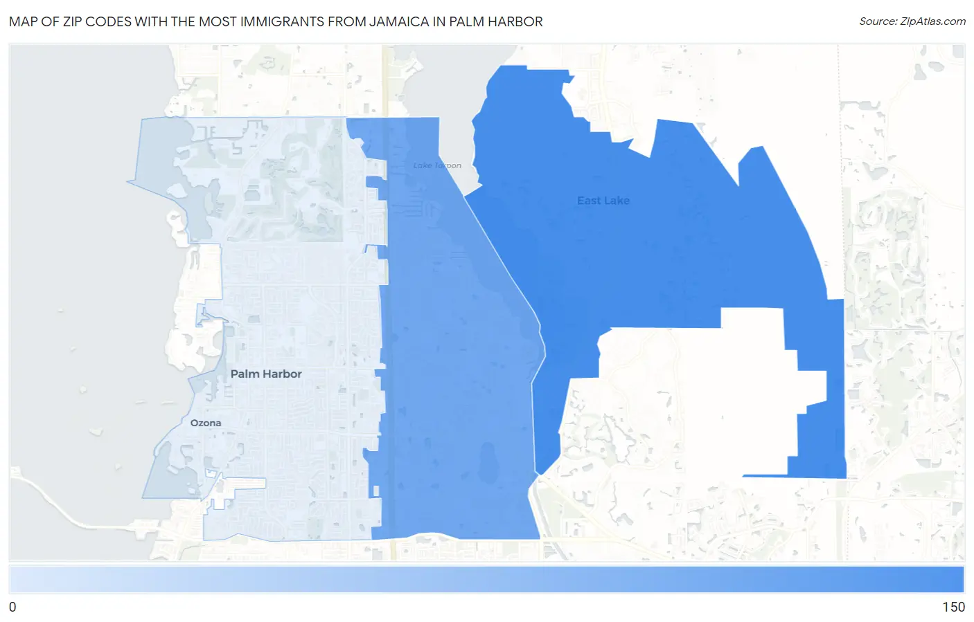 Zip Codes with the Most Immigrants from Jamaica in Palm Harbor Map