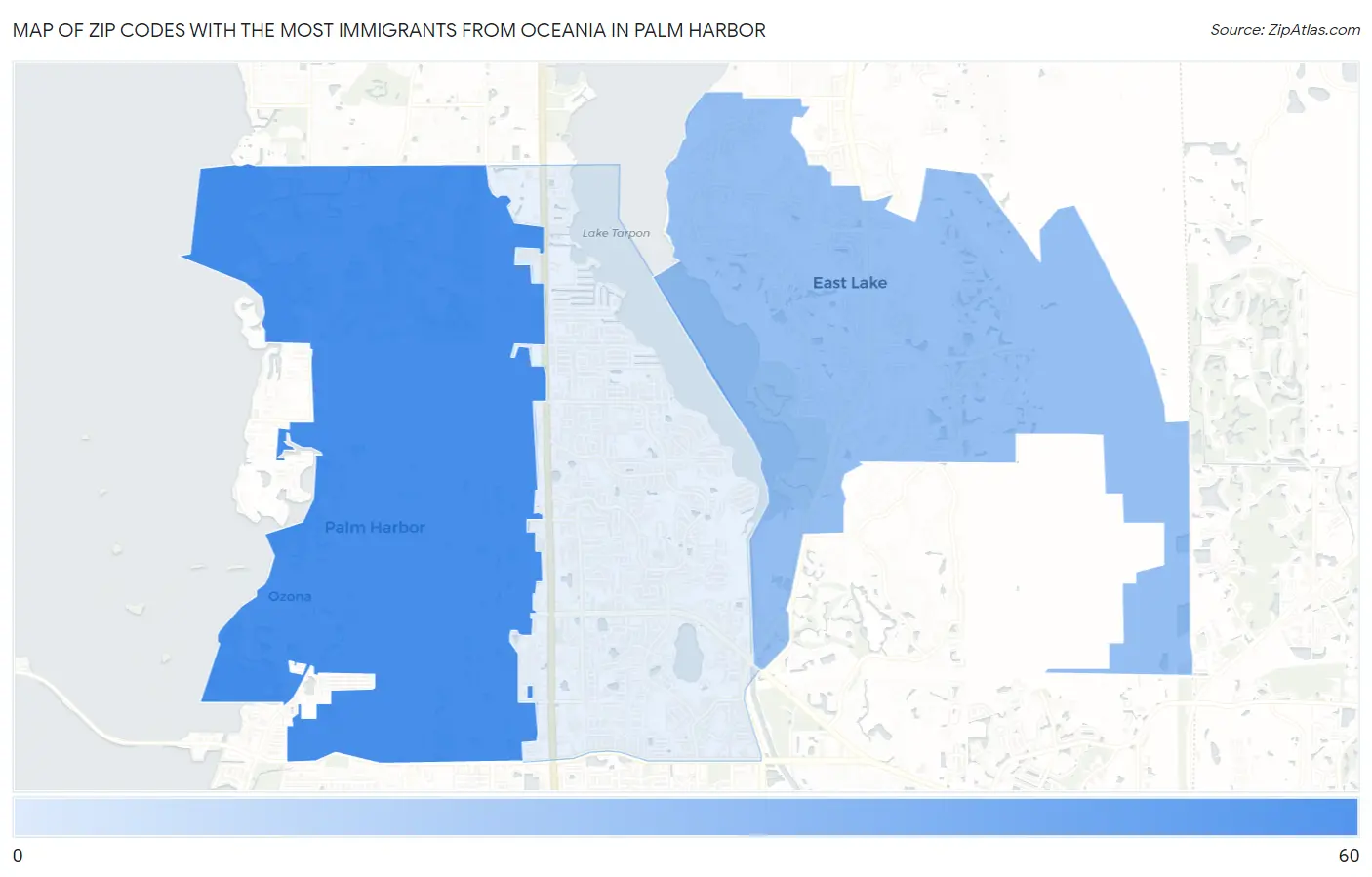 Zip Codes with the Most Immigrants from Oceania in Palm Harbor Map