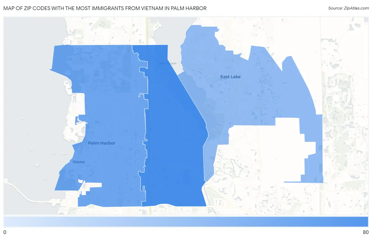 Zip Codes with the Most Immigrants from Vietnam in Palm Harbor Map