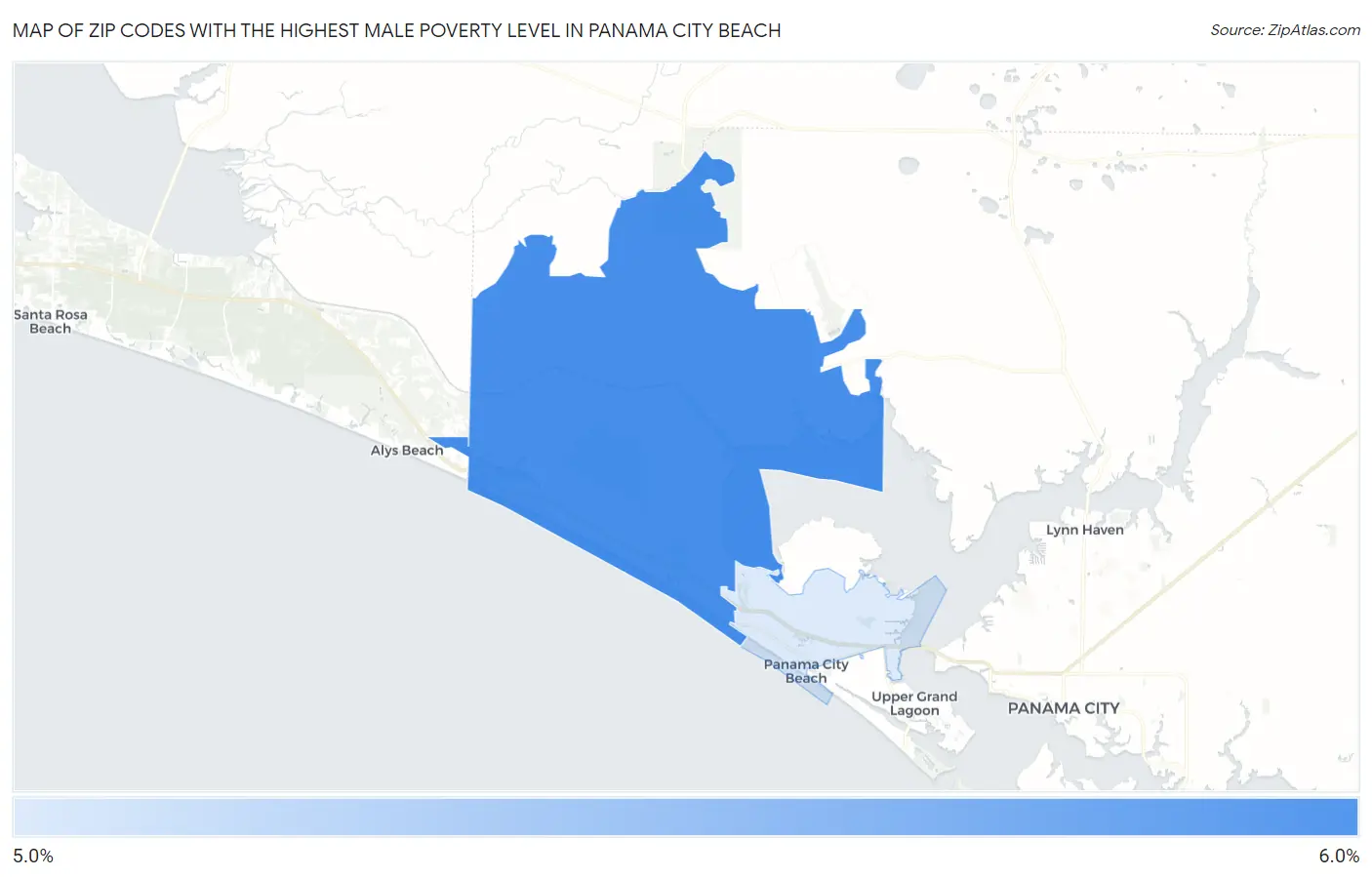 Zip Codes with the Highest Male Poverty Level in Panama City Beach Map