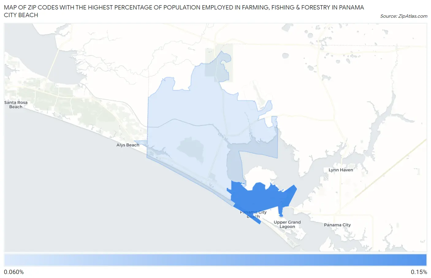 Zip Codes with the Highest Percentage of Population Employed in Farming, Fishing & Forestry in Panama City Beach Map