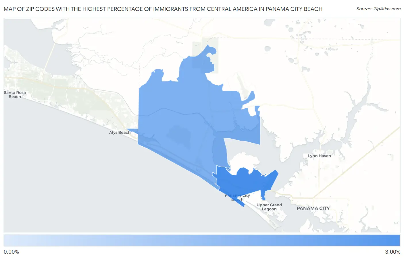 Zip Codes with the Highest Percentage of Immigrants from Central America in Panama City Beach Map