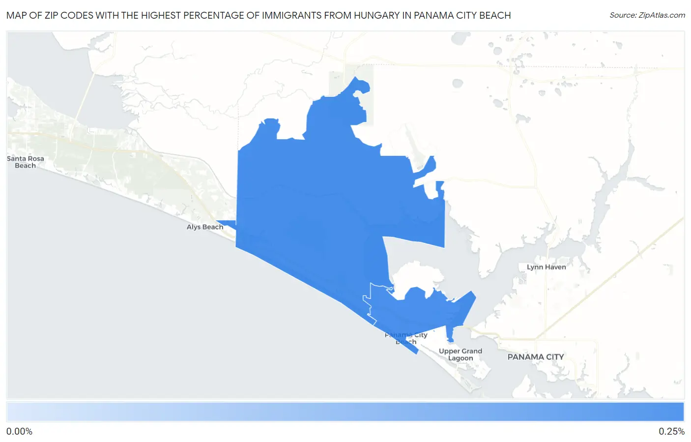 Zip Codes with the Highest Percentage of Immigrants from Hungary in Panama City Beach Map