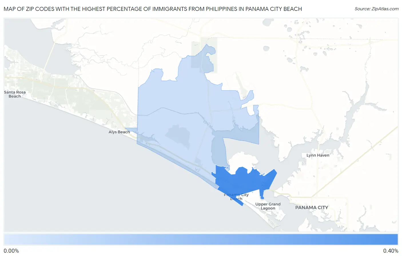 Zip Codes with the Highest Percentage of Immigrants from Philippines in Panama City Beach Map