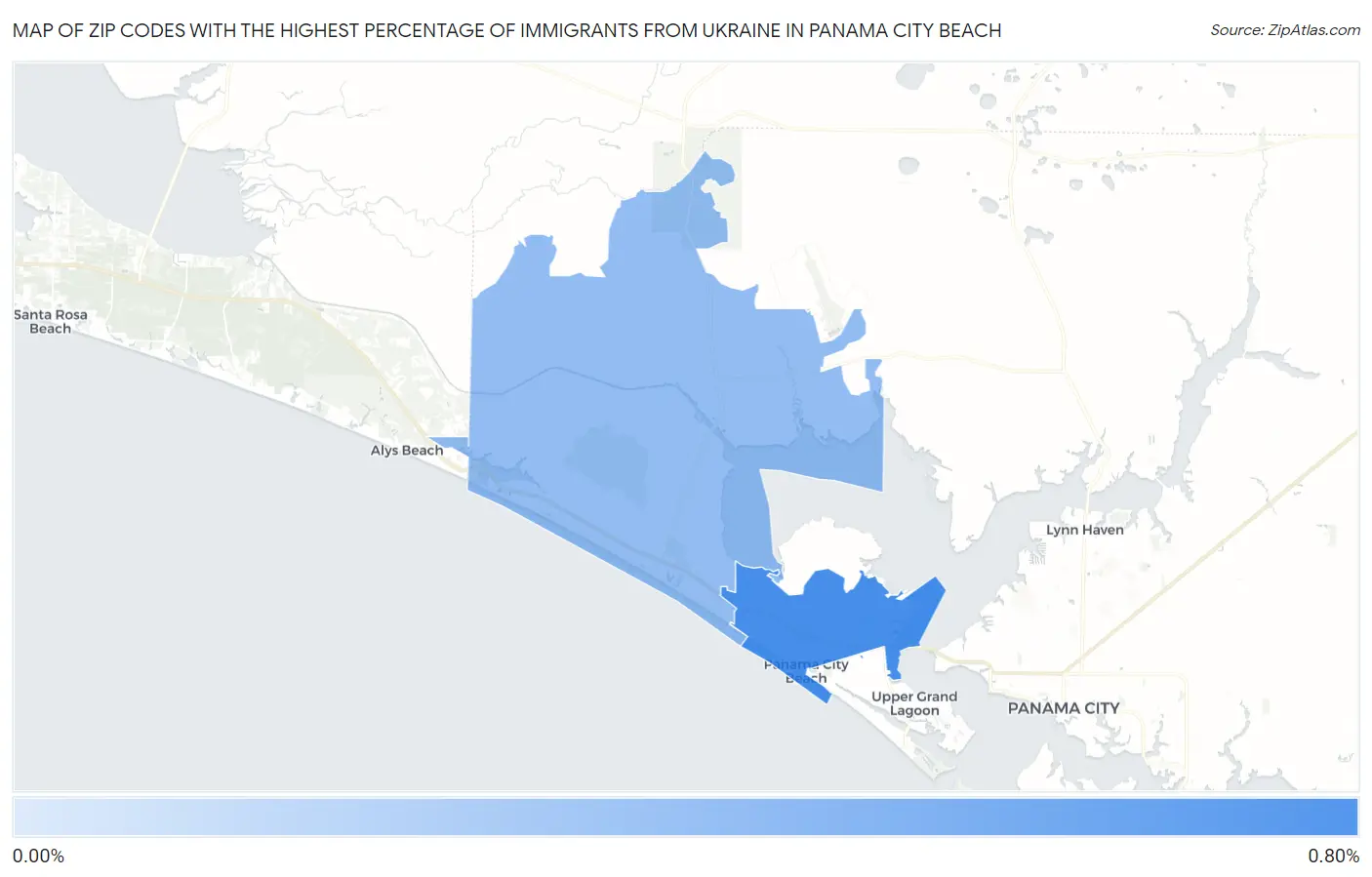 Zip Codes with the Highest Percentage of Immigrants from Ukraine in Panama City Beach Map