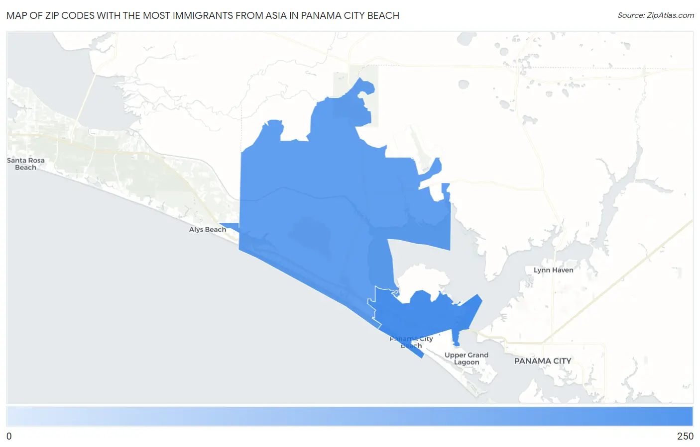 Zip Codes with the Most Immigrants from Asia in Panama City Beach Map