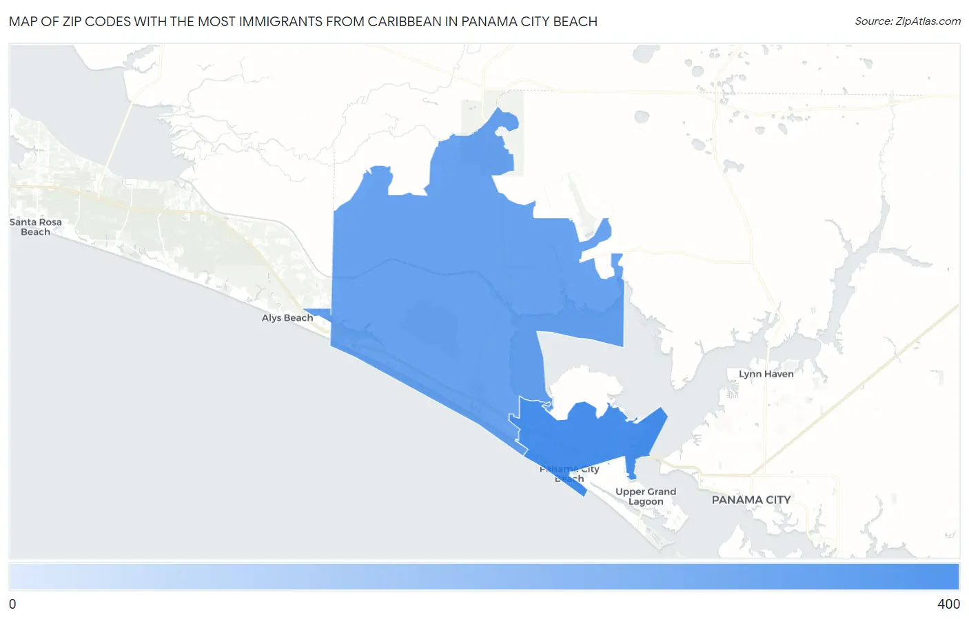 Zip Codes with the Most Immigrants from Caribbean in Panama City Beach Map