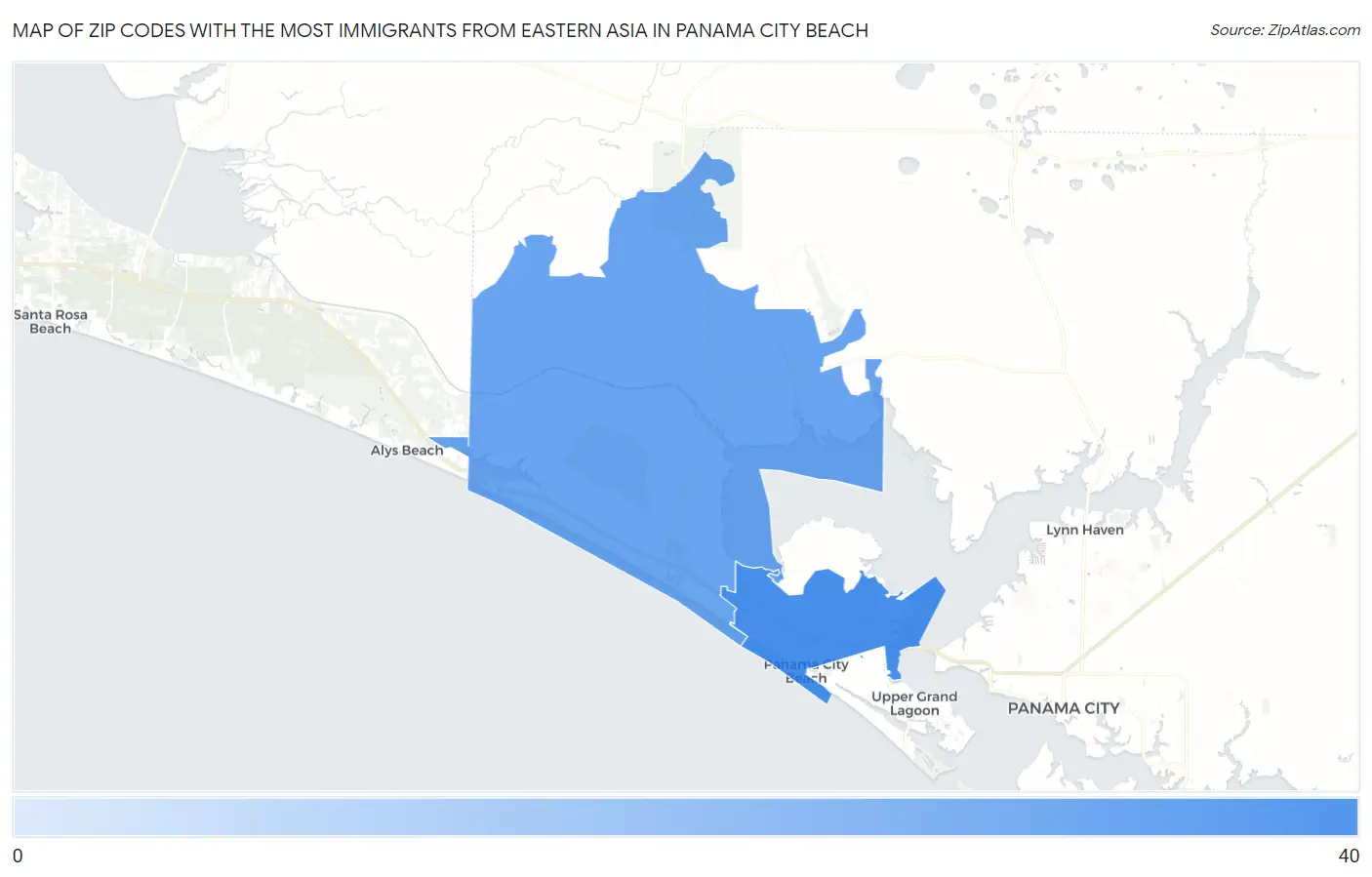 Zip Codes with the Most Immigrants from Eastern Asia in Panama City Beach Map
