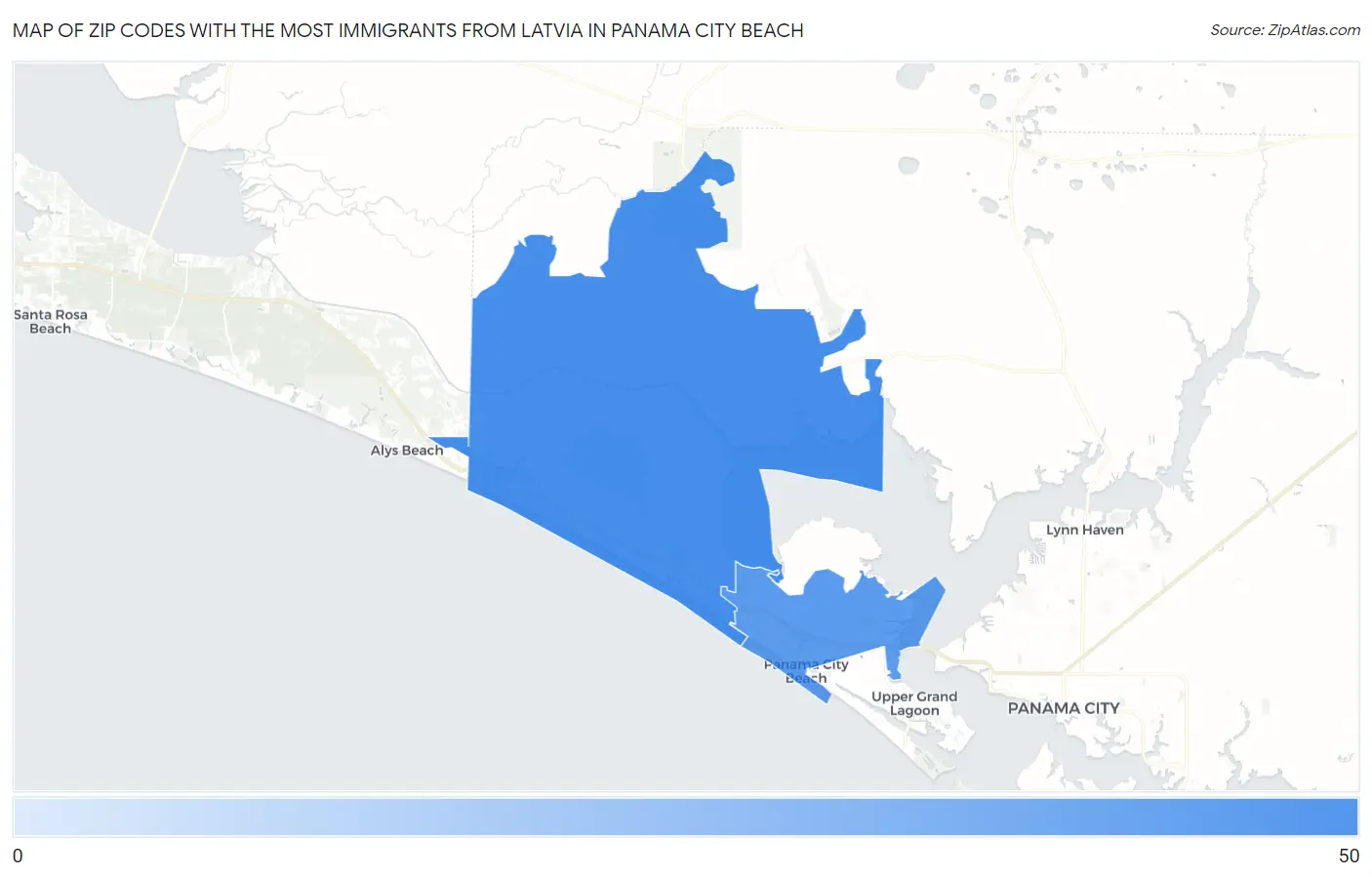 Zip Codes with the Most Immigrants from Latvia in Panama City Beach Map