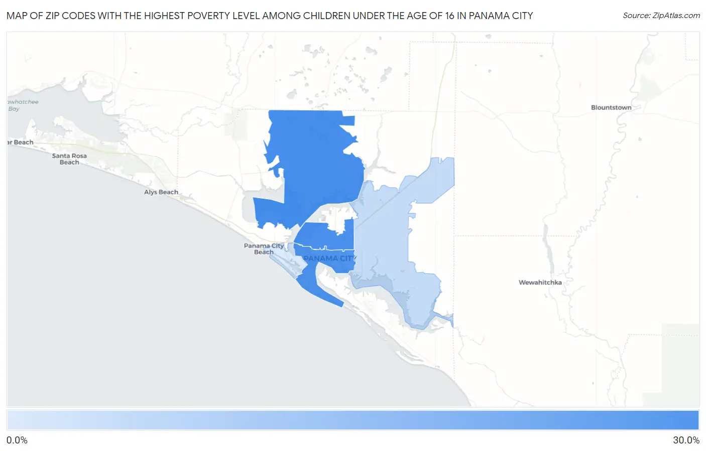 Zip Codes with the Highest Poverty Level Among Children Under the Age of 16 in Panama City Map