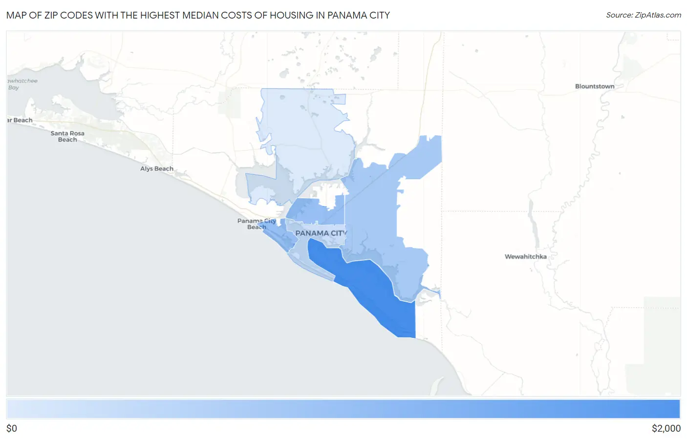 Zip Codes with the Highest Median Costs of Housing in Panama City Map