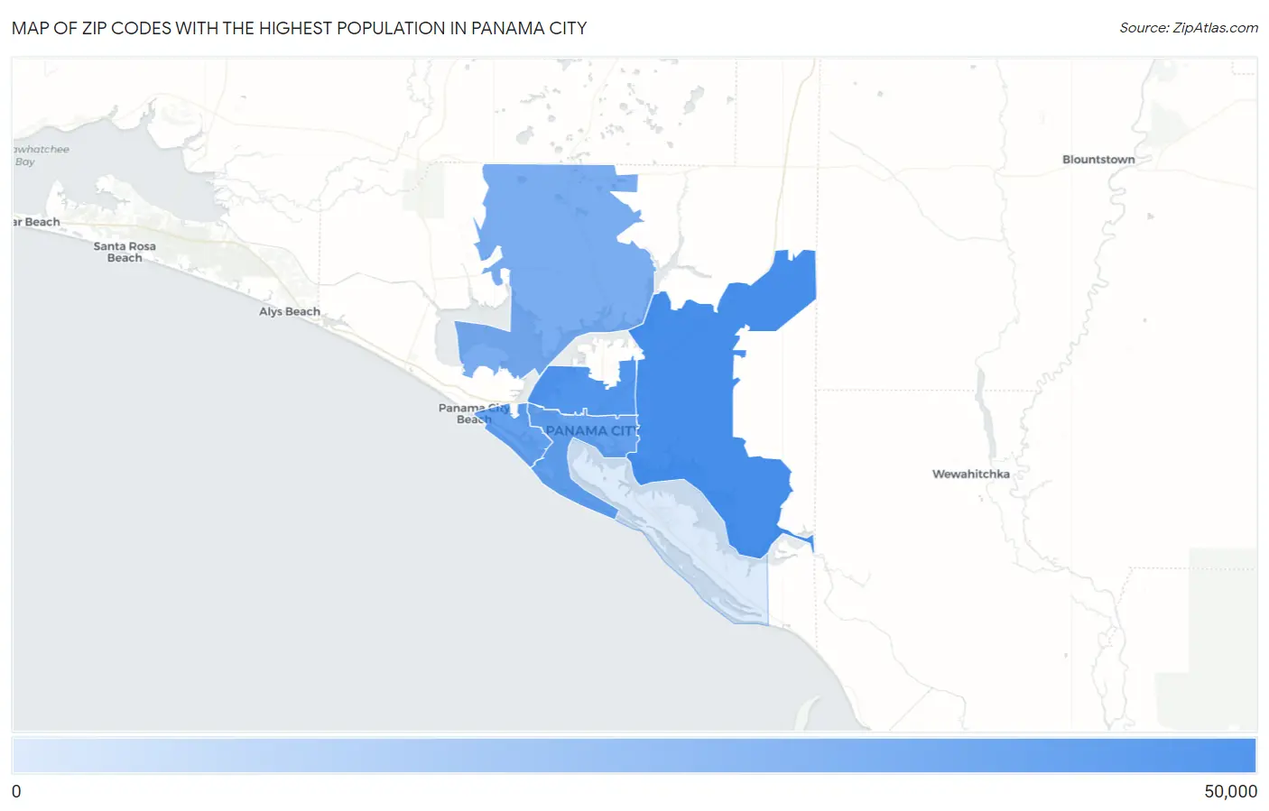Zip Codes with the Highest Population in Panama City Map
