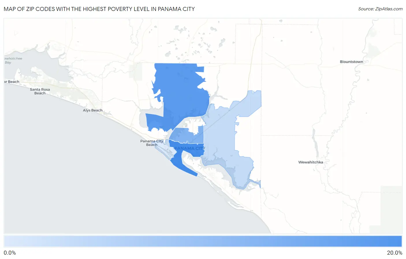 Zip Codes with the Highest Poverty Level in Panama City Map