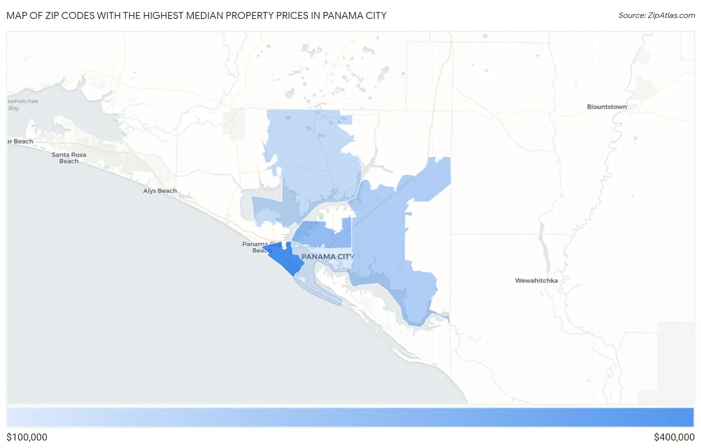 Zip Codes with the Highest Median Property Prices in Panama City Map