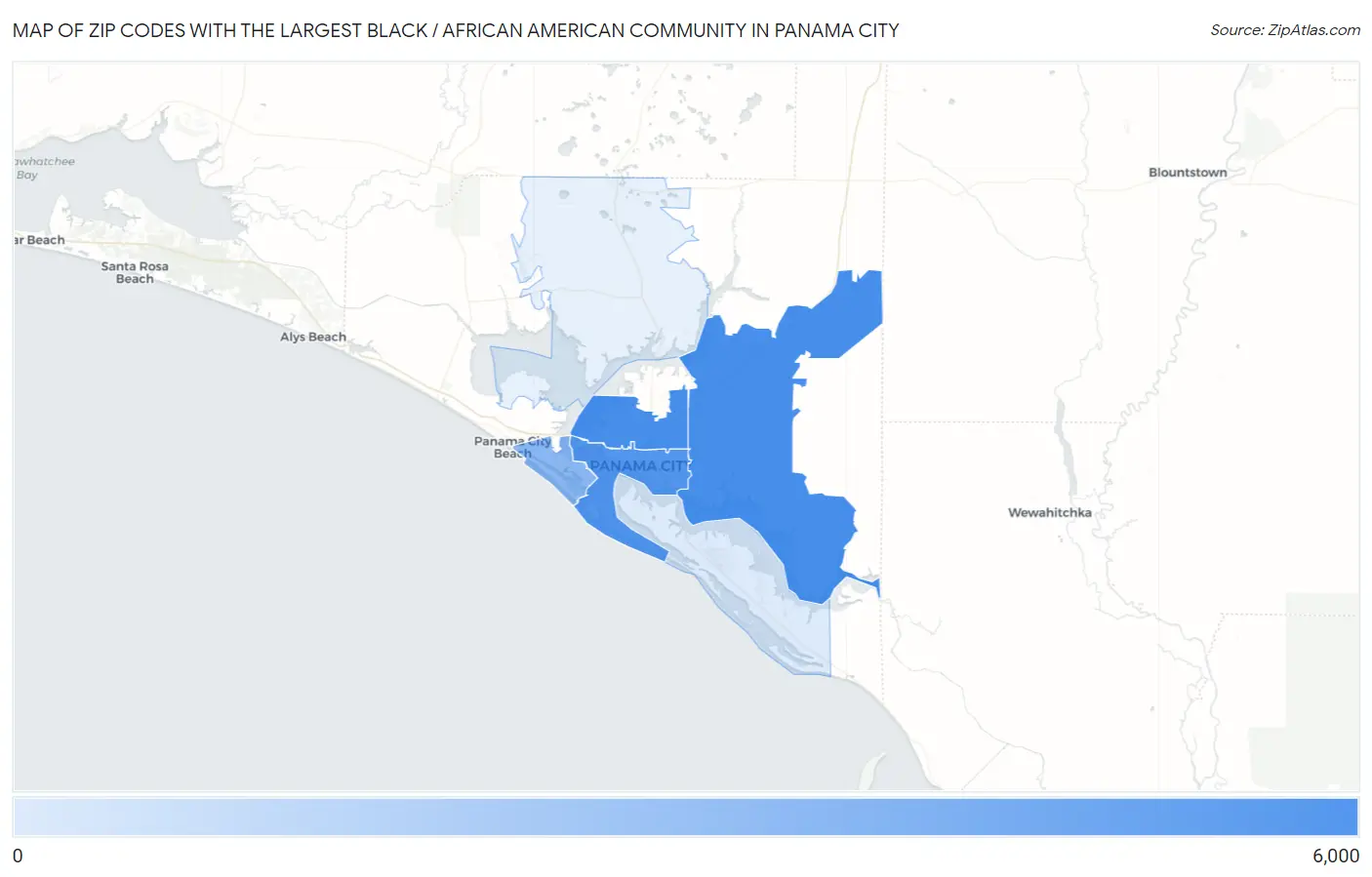 Zip Codes with the Largest Black / African American Community in Panama City Map