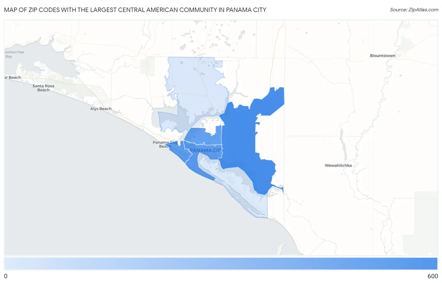 Zip Codes with the Largest Central American Community in Panama City Map