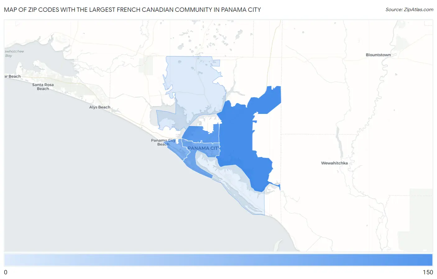 Zip Codes with the Largest French Canadian Community in Panama City Map