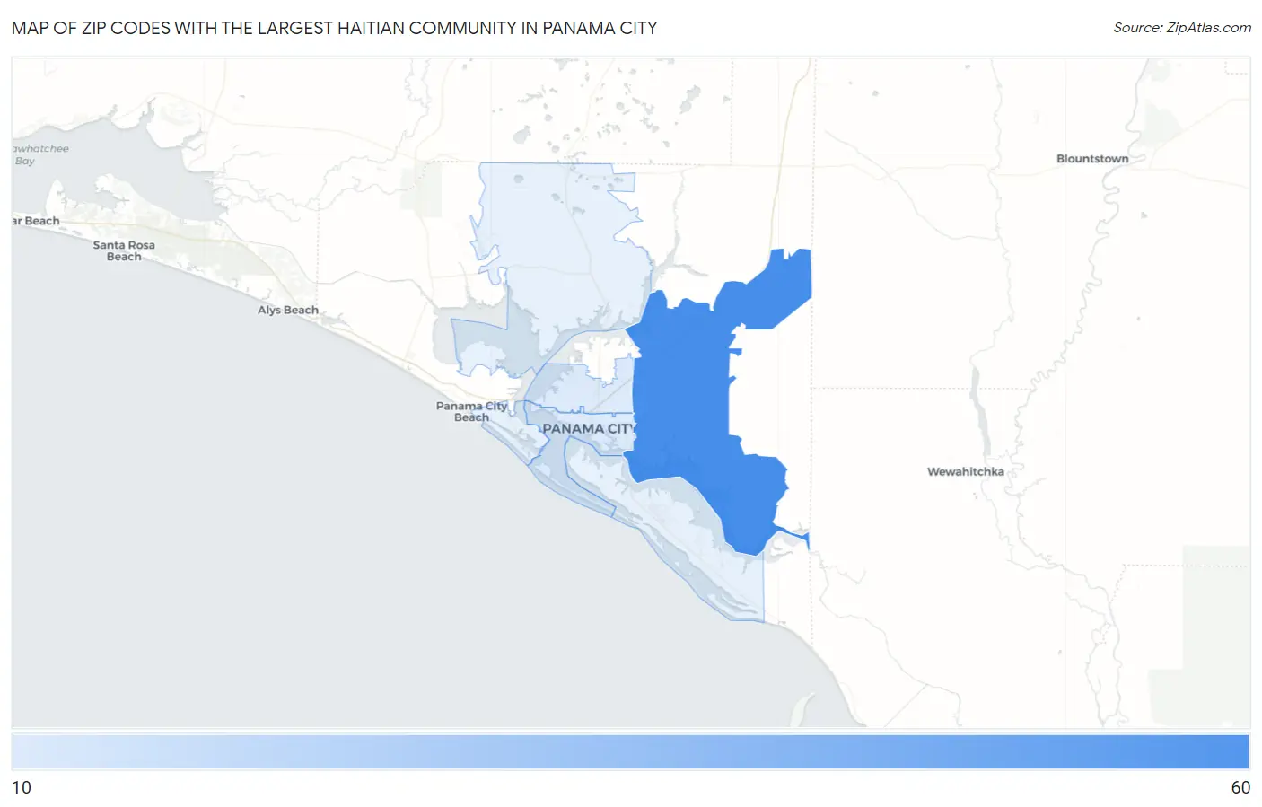 Zip Codes with the Largest Haitian Community in Panama City Map