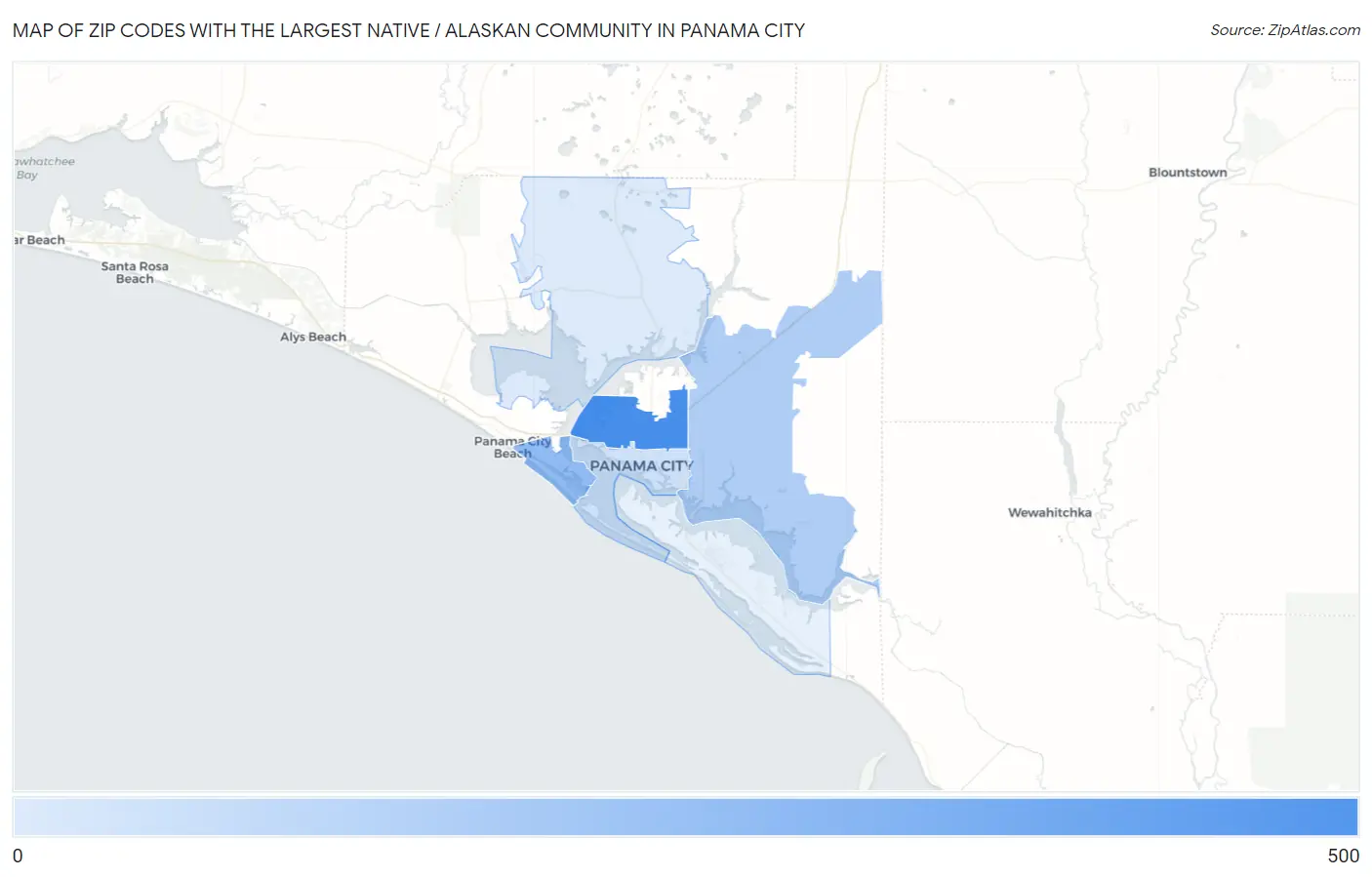 Zip Codes with the Largest Native / Alaskan Community in Panama City Map