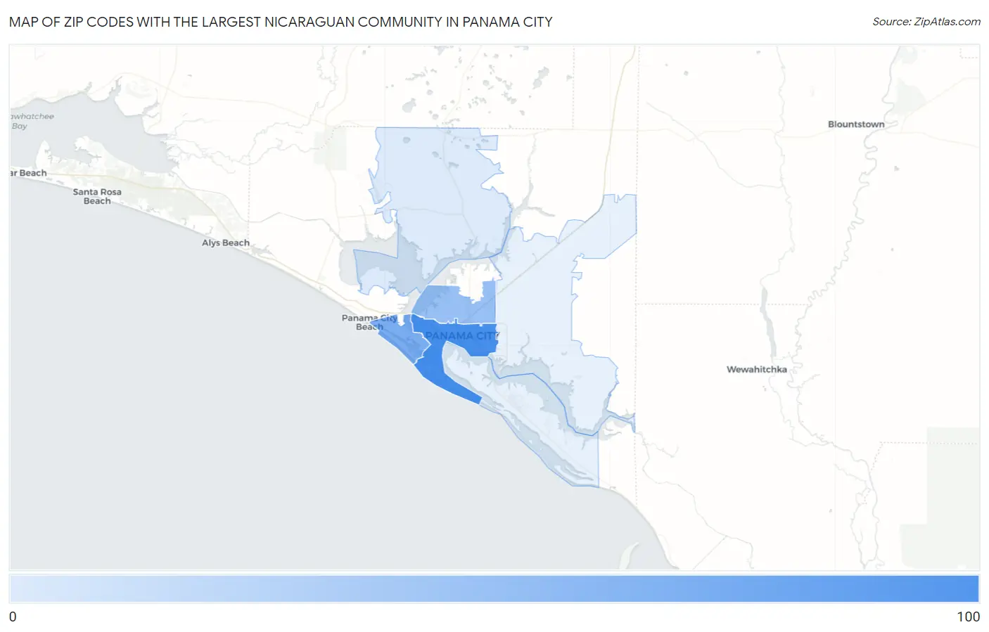 Zip Codes with the Largest Nicaraguan Community in Panama City Map