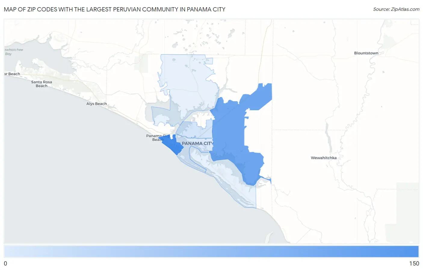 Zip Codes with the Largest Peruvian Community in Panama City Map