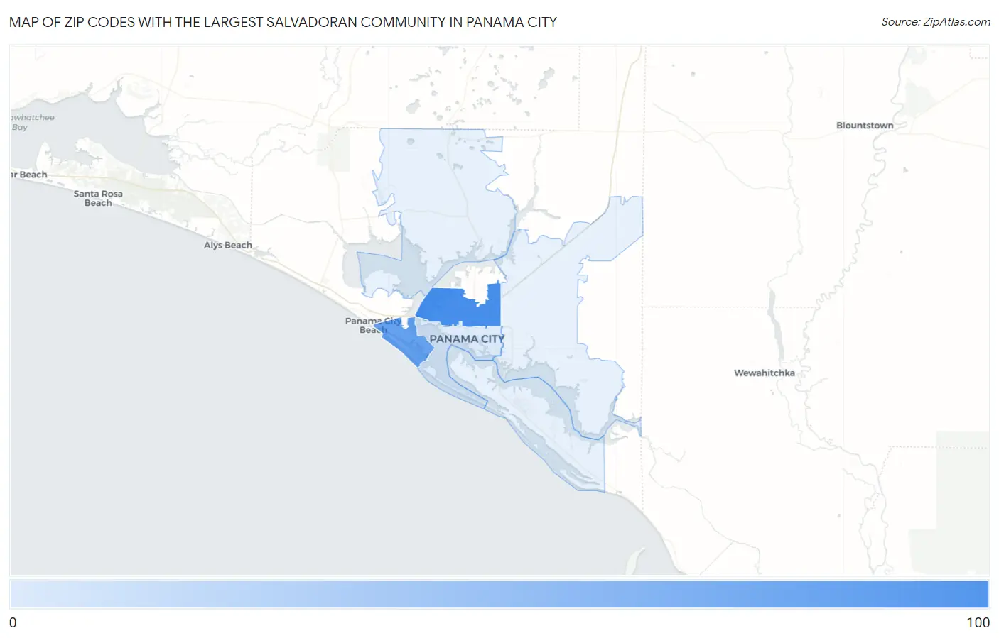 Zip Codes with the Largest Salvadoran Community in Panama City Map