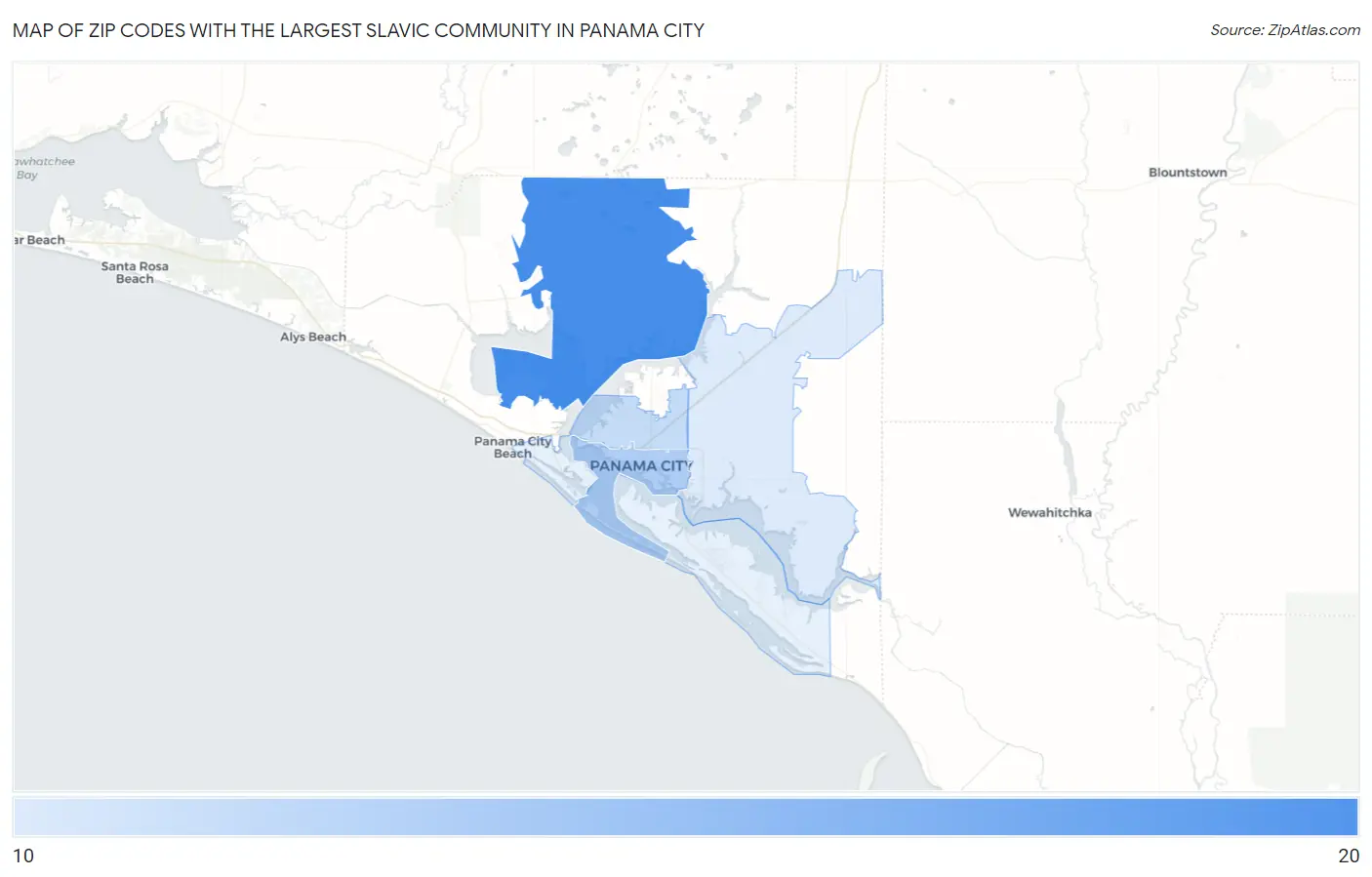 Zip Codes with the Largest Slavic Community in Panama City Map