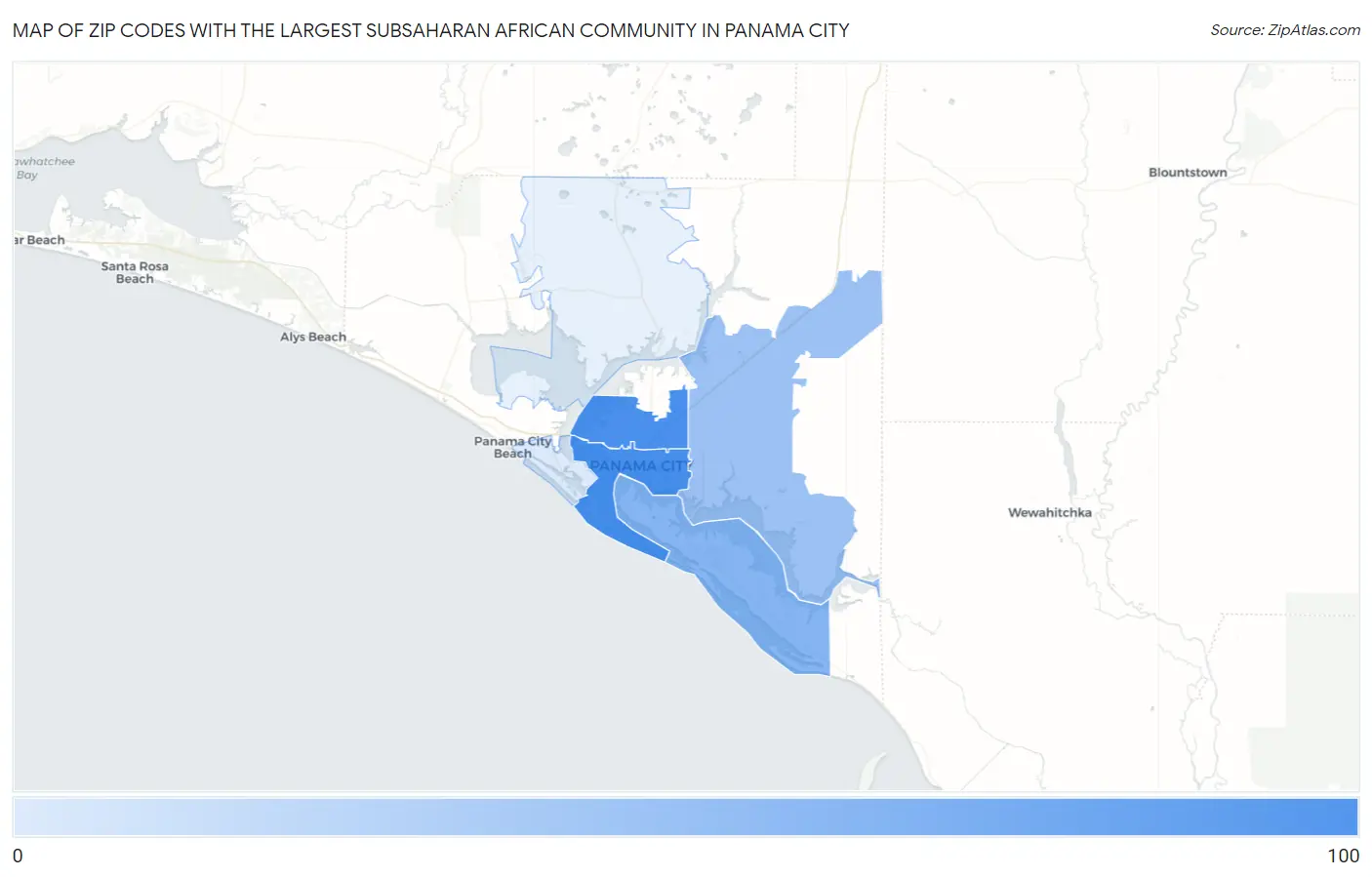 Zip Codes with the Largest Subsaharan African Community in Panama City Map