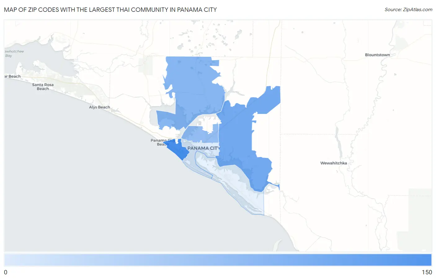 Zip Codes with the Largest Thai Community in Panama City Map