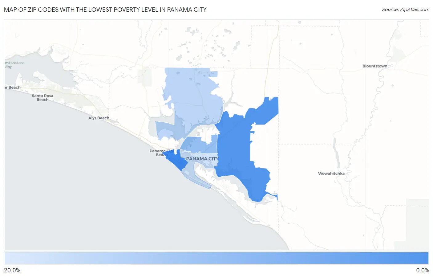 Zip Codes with the Lowest Poverty Level in Panama City Map