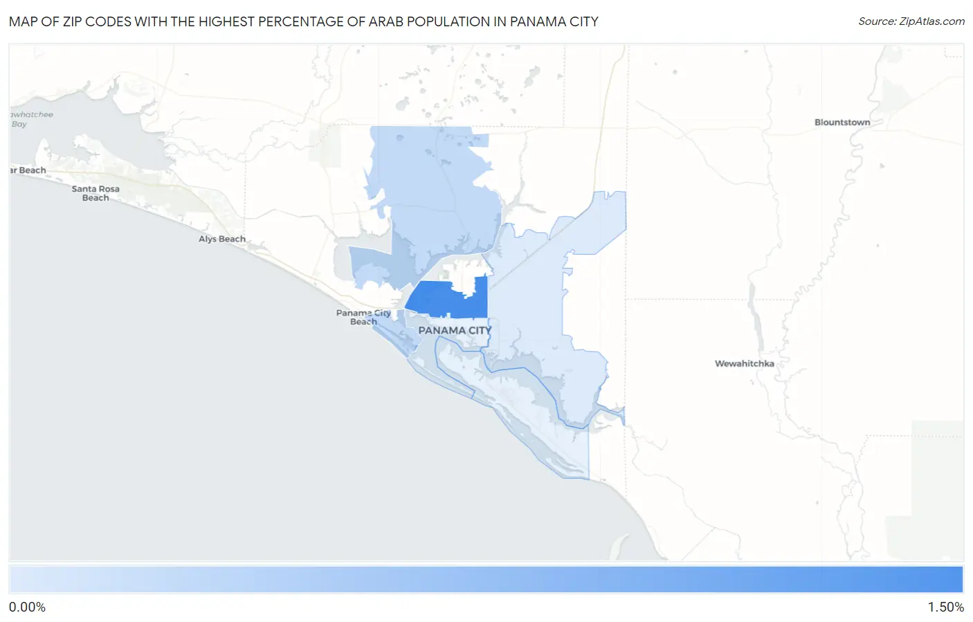 Zip Codes with the Highest Percentage of Arab Population in Panama City Map